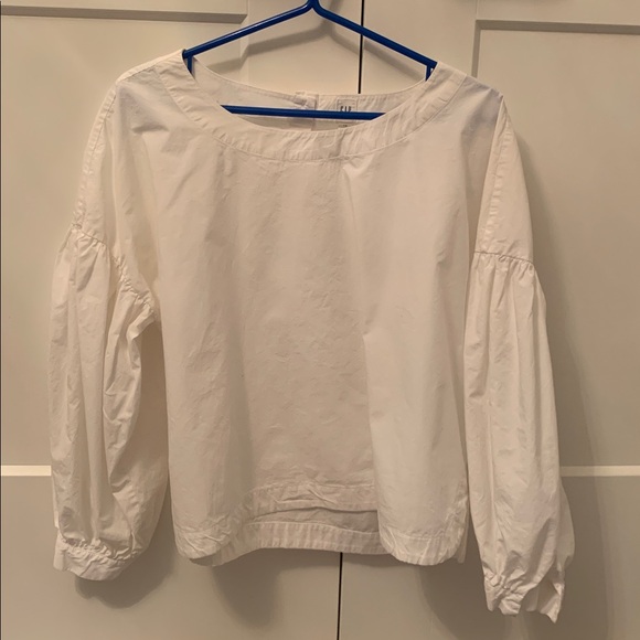 GAP Tops - GAP White Cotton Drop Balloon Sleeve Blouse